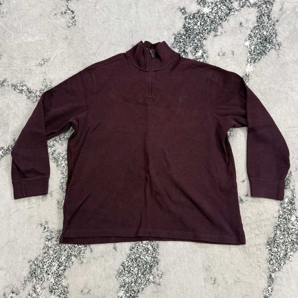 Polo Ralph Lauren Mens XXL Burgundy 1/4 Zip Pullover Cotton Sweater Pony Logo